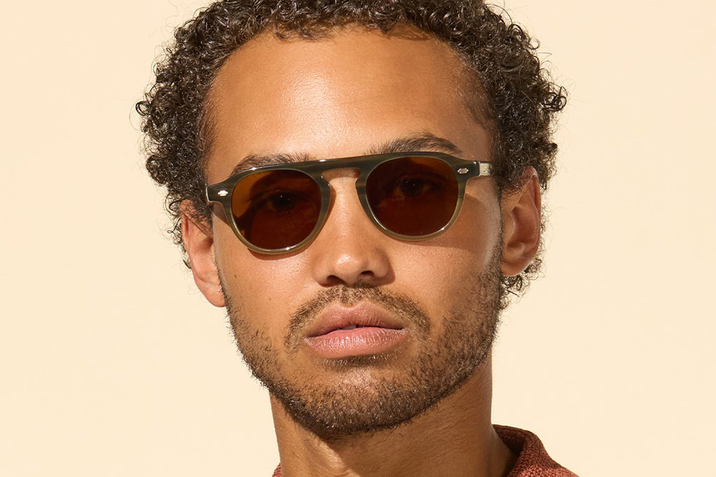 Garrett Leight - Harding Sunglasses Army Drift with Semi-Flat Pure Coffee Lenses
