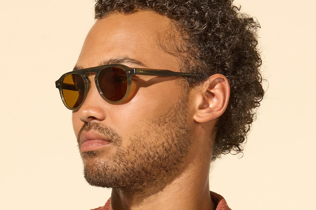 Garrett Leight - Harding Sunglasses Army Drift with Semi-Flat Pure Coffee Lenses