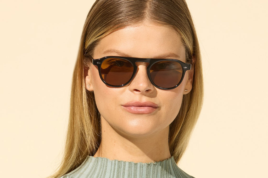 Garrett Leight - Harding Sunglasses Black with Semi-Flat Pure Redwood Lenses
