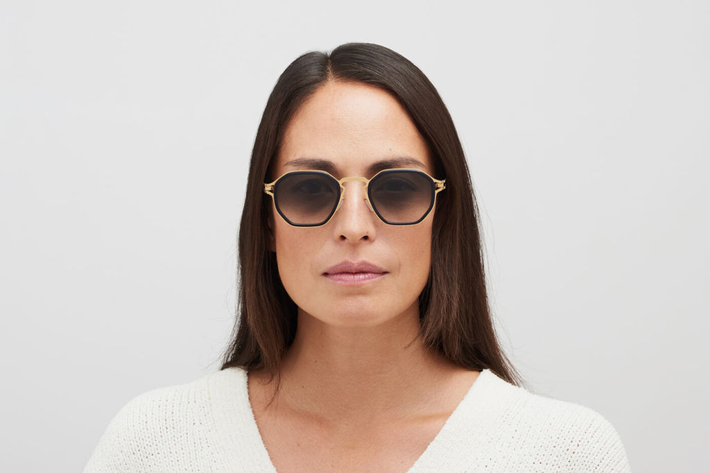 MYKITA - Gia Sunglasses Glossy Gold/Milky Indigo with Raw Black Gradient Lenses