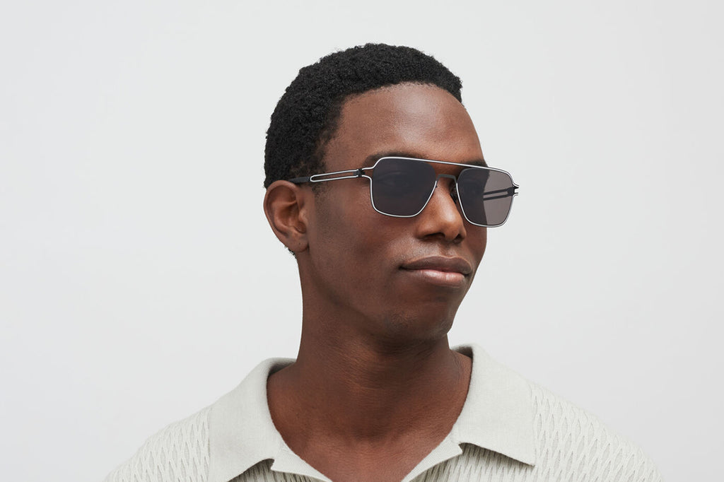 MYKITA - Riku Sunglasses Black/White with Cool Grey Solid Lenses