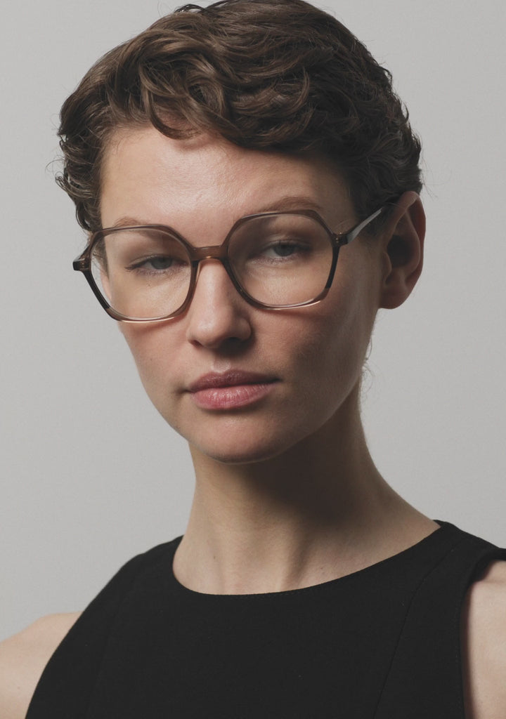 Kaleos Eyehunters - Meyer Eyeglasses Transparent Light Brown/Dark Brown