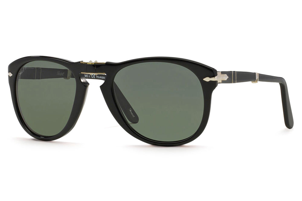 Persol - PO0714 Folding Sunglasses Black with Green Polar Lenses (95/58)