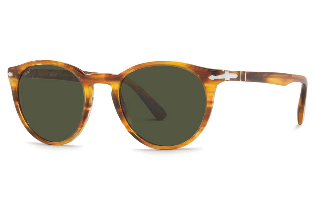 Persol - PO3152S Sunglasses Striped Brown with Green Lenses (115731)