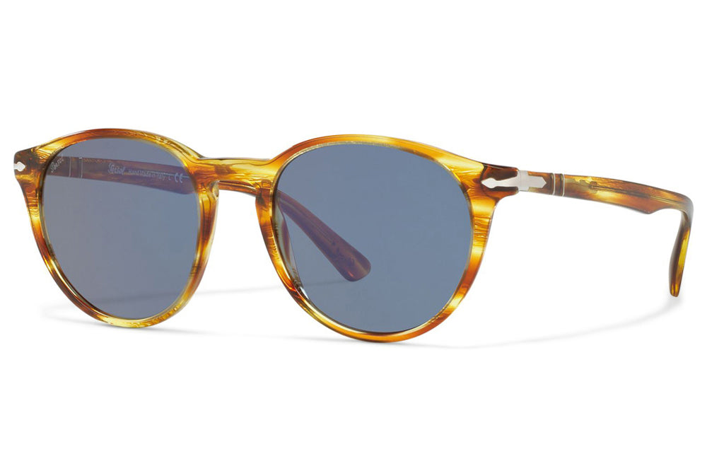 Persol - PO3152S Sunglasses Brown Striped Yellow with Light Blue Lenses (904356)