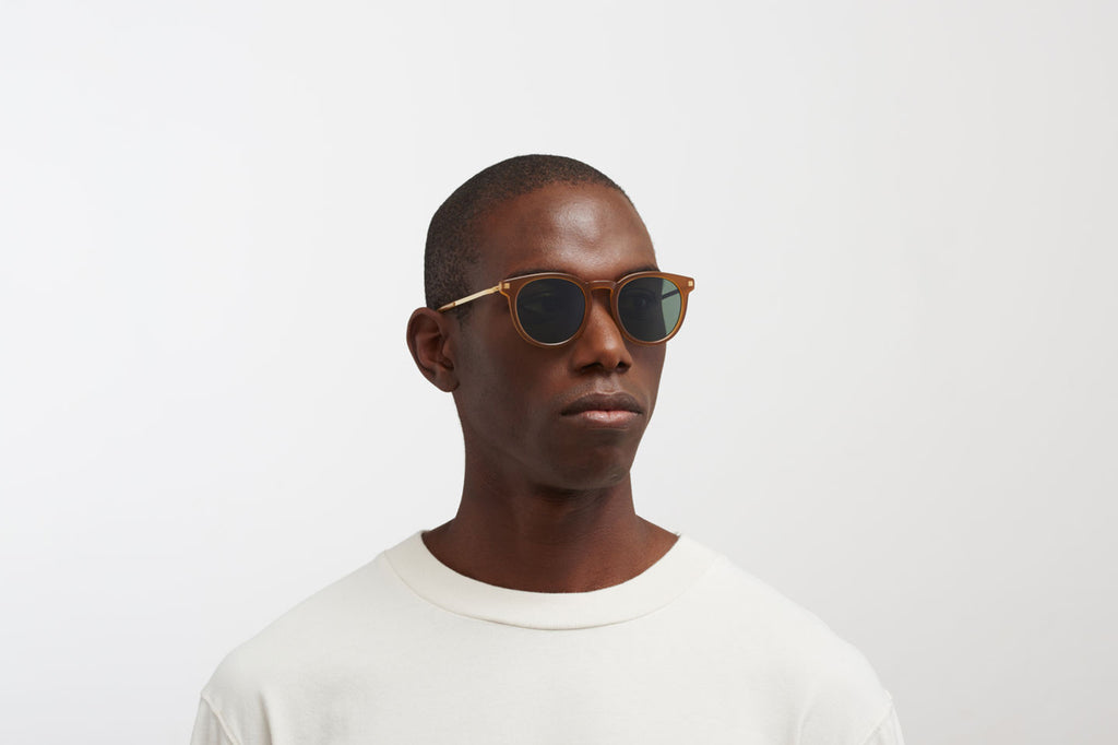 MYKITA - Lahti Sunglasses Brown/Dark Brown/Glossy Gold with Polarized Pro Green 15 Lenses