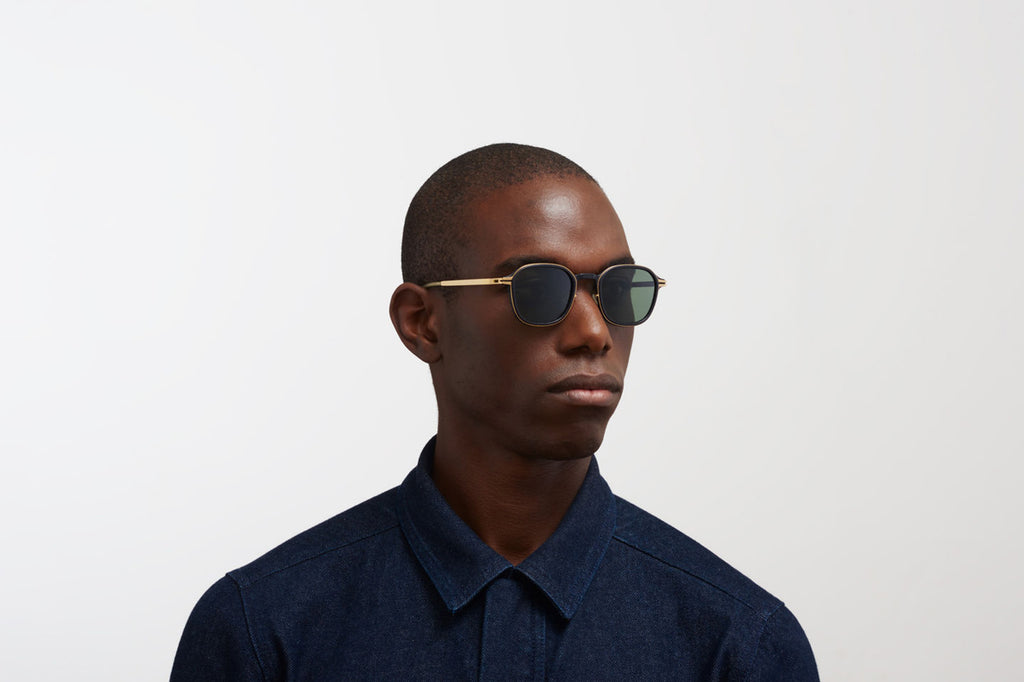 MYKITA Mylon - Fir Sunglasses MH7 - Pitch Black/Glossy Gold with Polarized Pro Green 15 Lenses