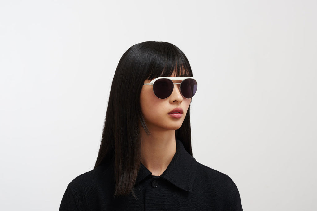 MYKITA | Leica - ML01 Sunglasses MH52 - Signal White/Shiny Silver with Leica Black Solid Lenses