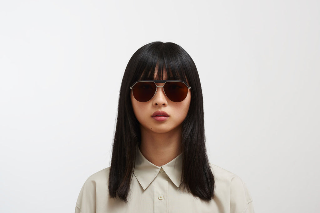 MYKITA | Leica - ML02 Sunglasses MH49 - Pitch Black/Matte Silver with Leica Amber Solid Lenses