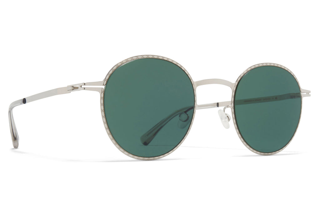 MYKITA - Nis Sunglasses Shiny Silver with Dark Green Solid Lenses