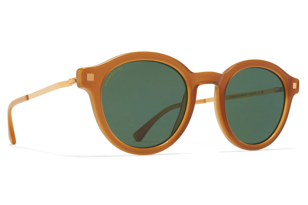 MYKITA - Ketill Sunglasses Brown/Dark Brown/Glossy Gold with Polarized Pro Green 15 Lenses