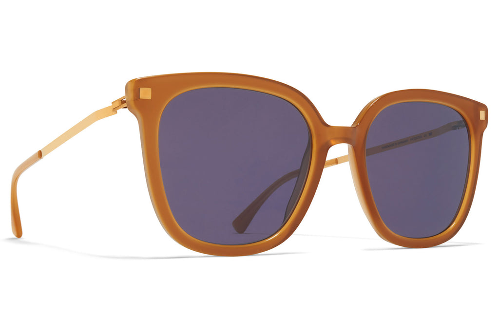 MYKITA - Viska Sunglasses Brown/Dark Brown/Glossy Gold with Cool Grey Solid Lenses