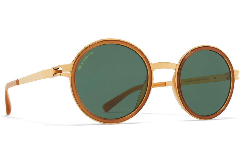 MYKITA® - Dayo Sunglasses Glossy Gold/Brown Dark Brown with Polarized Pro Green 15 Lenses