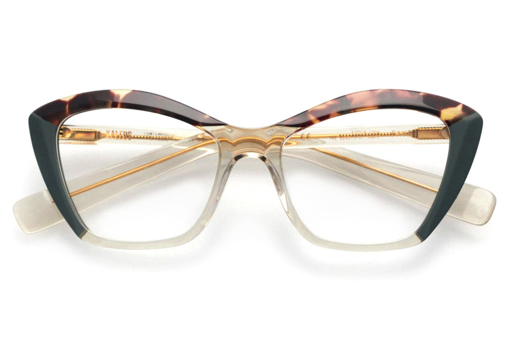 Kaleos Eyehunters - Faye Eyeglasses Brown Tortoise/Opaque Green/Crystal