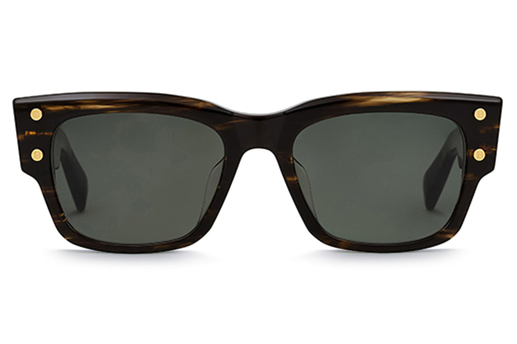 Balmain® Eyewear - B-IV Sunglasses Dark Brown Swirl & Gold with G-15 AR Lenses