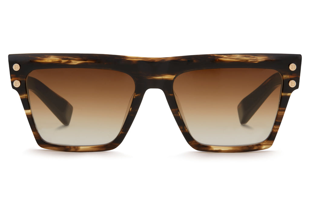 Balmain® Eyewear - B-V Sunglasses Dark Brown Swirl & White Gold with Dark Brown to Clear AR Lenses