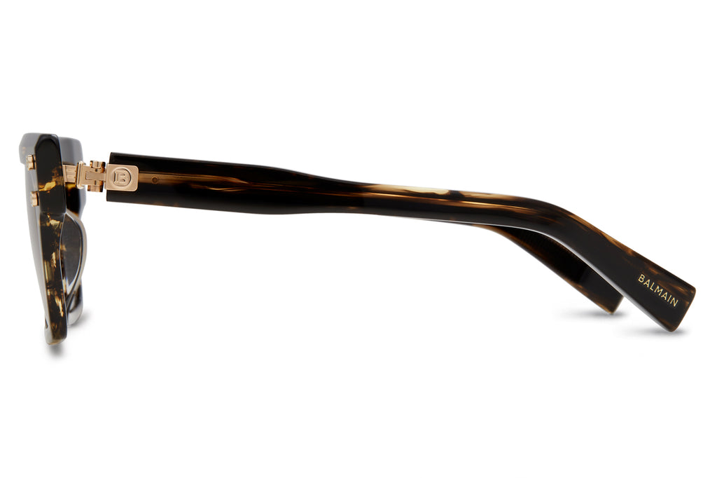 Balmain® Eyewear - B-V Sunglasses Dark Brown Swirl & White Gold with Dark Brown to Clear AR Lenses