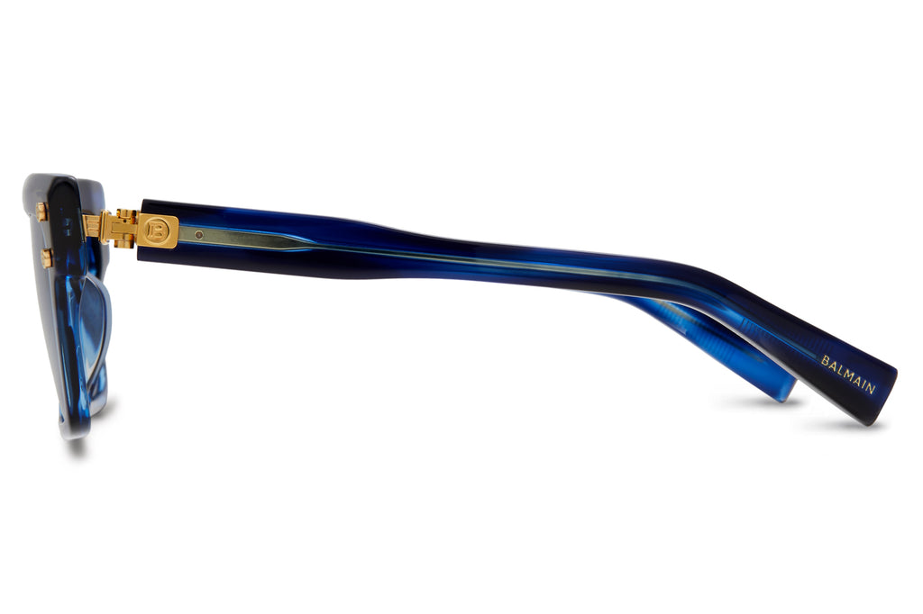 Balmain® Eyewear - B-V Sunglasses Blue Swirl & Gold with Blue AR Lenses