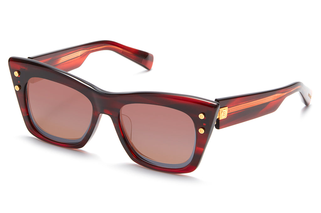 Balmain® Eyewear - B-II Sunglasses Red Swirl & Gold with Rose Gradient Lenses