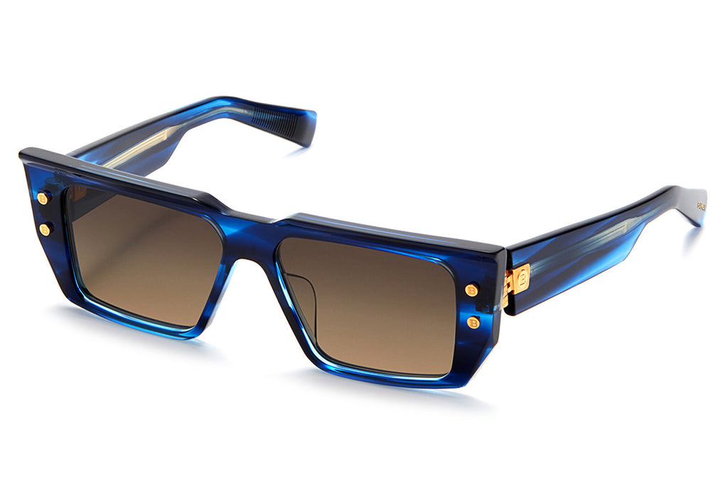 Balmain® Eyewear - B-VI Sunglasses Blue Swirl & Gold with Dark Brown & AR Lenses