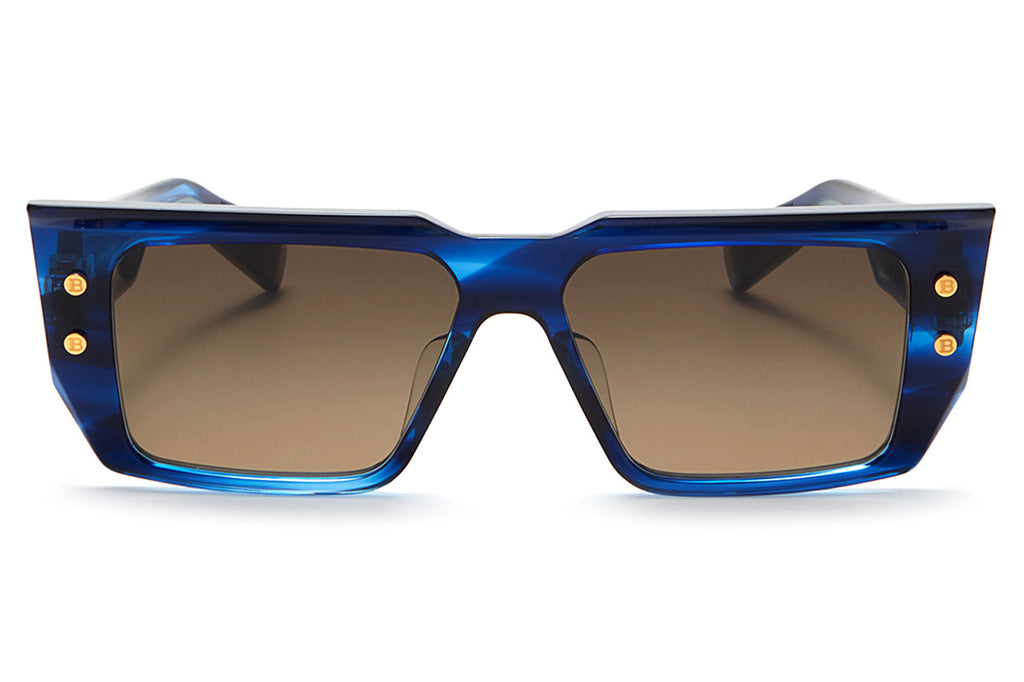 Balmain® Eyewear - B-VI Sunglasses Blue Swirl & Gold with Dark Brown & AR Lenses