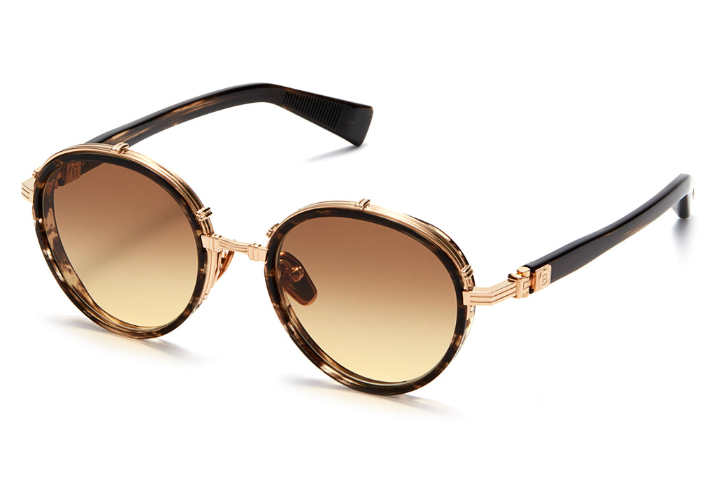 Balmain® Eyewear - Croissy Sunglasses Dark Brown Swirl & White Gold with Dark Brown & AR Lenses