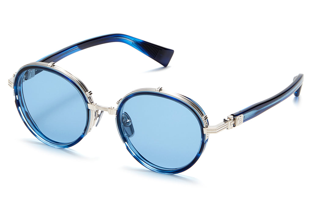 Balmain® Eyewear - Croissy Sunglasses Blue Swirl & Silver with Blue & AR Lenses