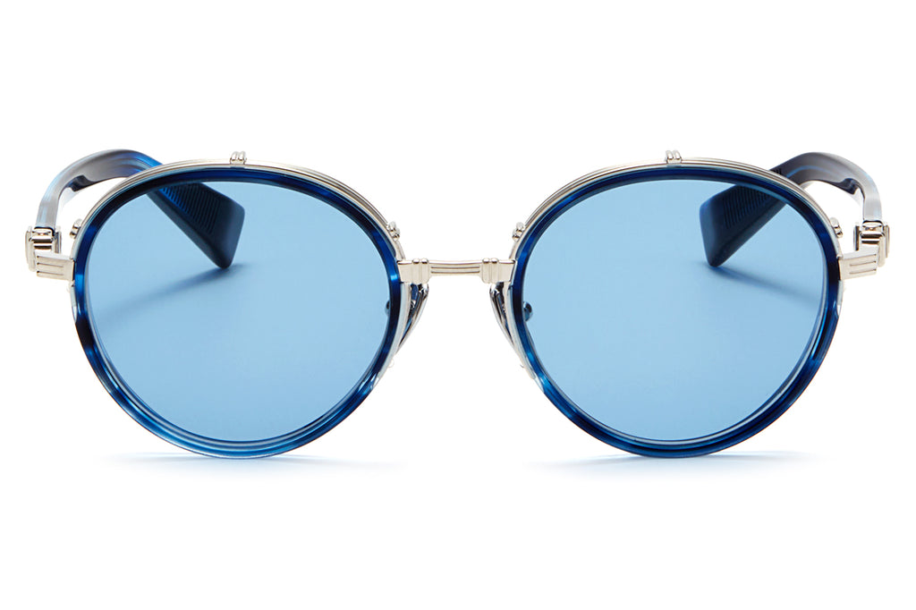 Balmain® Eyewear - Croissy Sunglasses Blue Swirl & Silver with Blue & AR Lenses