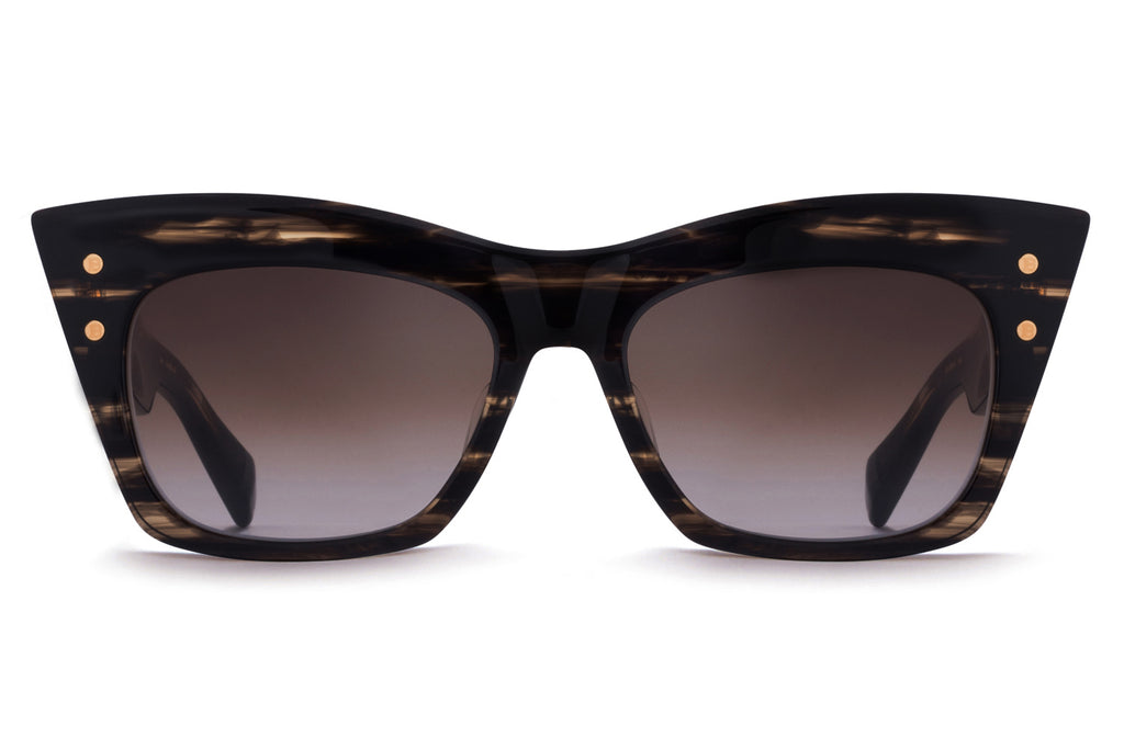 Balmain® Eyewear - B-II Sunglasses Dark Brown Swirl & Gold with Dark Brown to Clear AR Lenses
