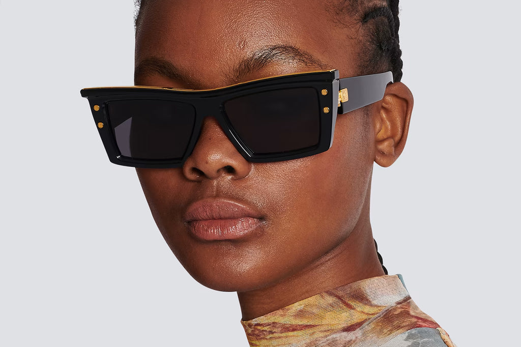 Balmain® Eyewear - B-VII Sunglasses Black & Gold with Dark Grey Lenses