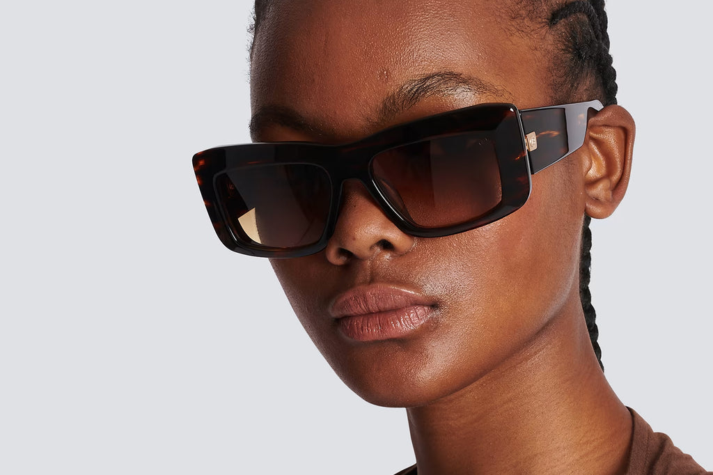 Balmain® Eyewear - Envie Sunglasses Brown Swirl & Gold with Brown Gradient Lenses