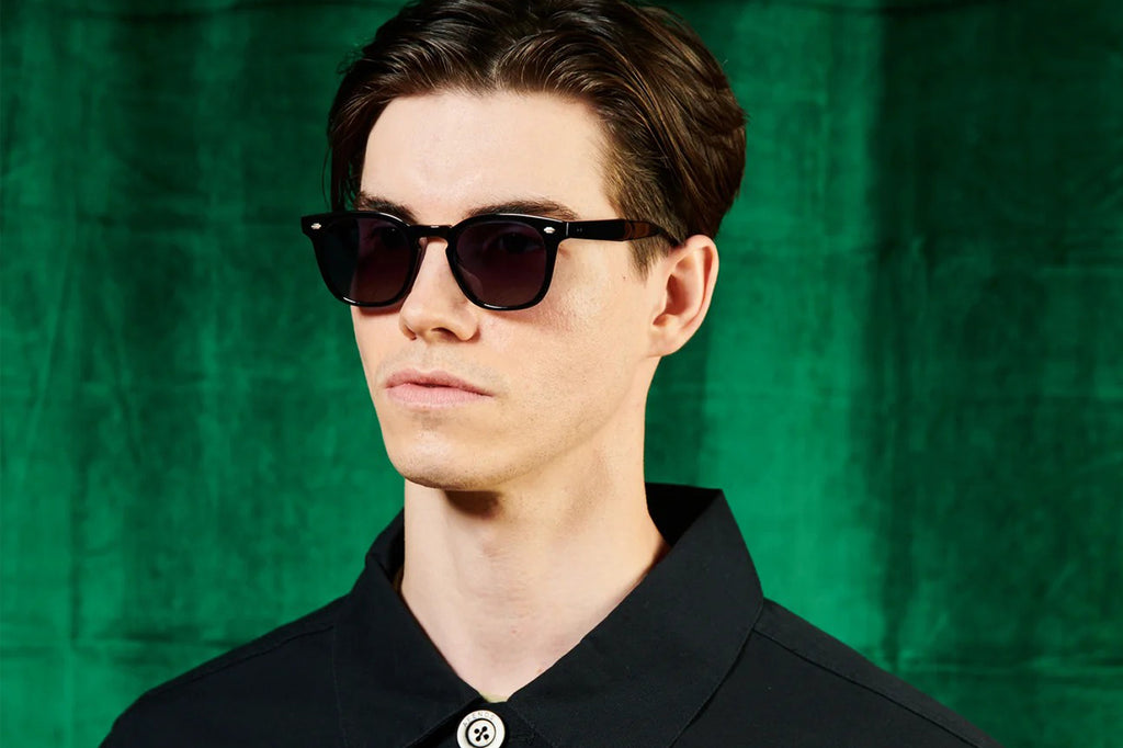 Garrett Leight - Byrne Sunglasses Bio Black with Blue Smoke Lenses