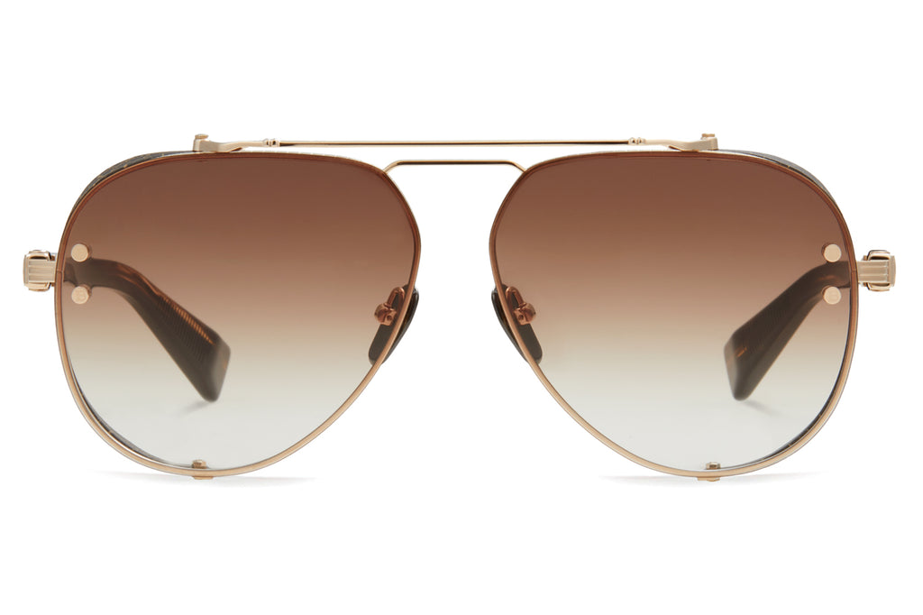 Balmain® Eyewear - Capitaine Sunglasses White Gold & Dark Brown Swirl with Dark Brown Gradient Lense