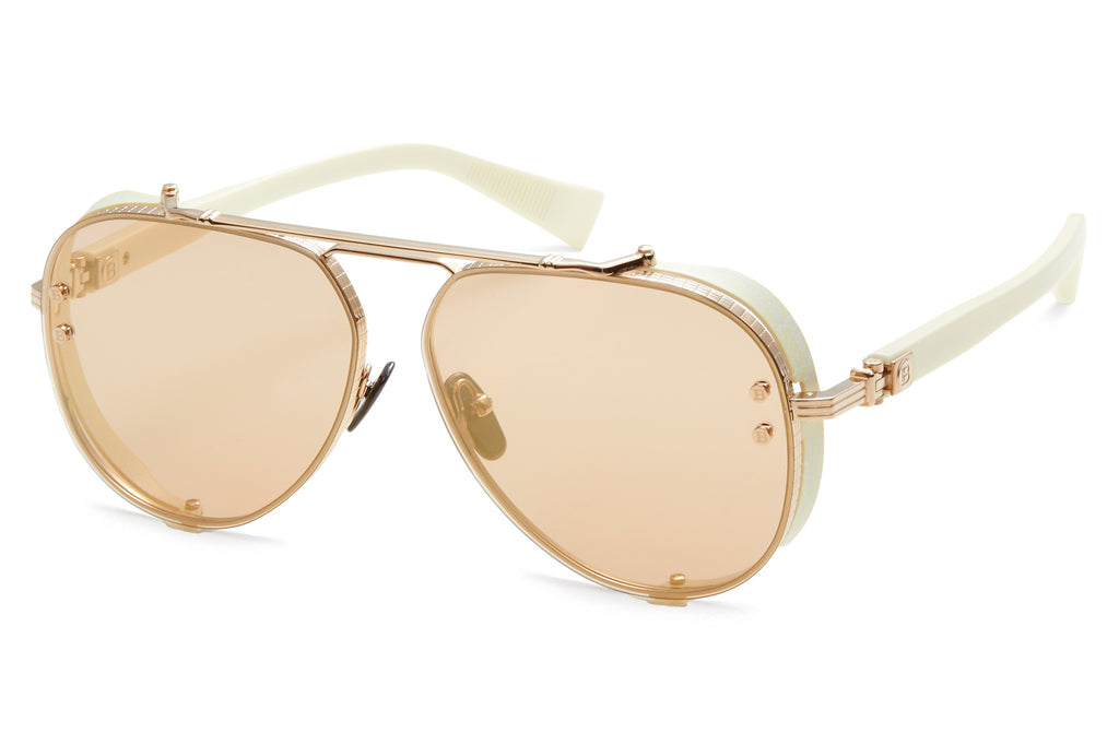 Balmain® Eyewear - Capitaine Sunglasses White Gold & Bone with Brown Gold Mirror Lenses