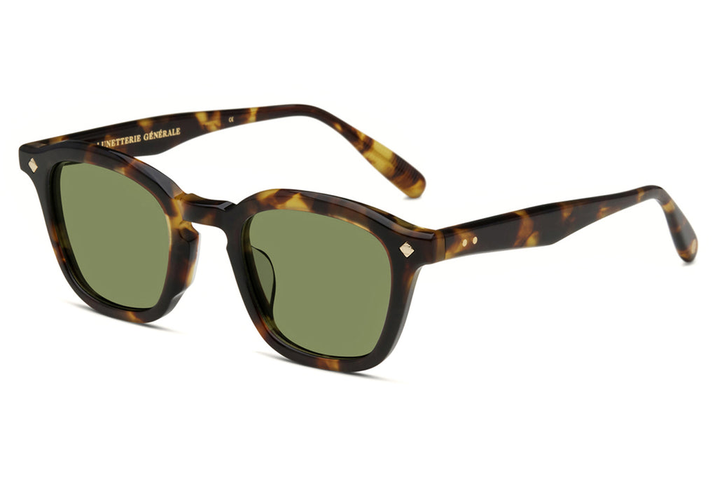 Lunetterie Générale - Cognac Sunglasses Medium Tortoise/14k Gold with Green G15 Lenses (Col.ll)