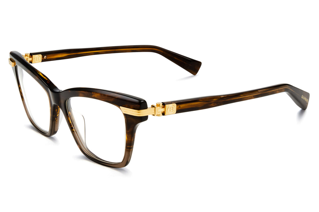 Balmain® Eyewear - Sentinelle-III Eyeglasses Dark Brown Swirl to Light Brown Crystal & Gold