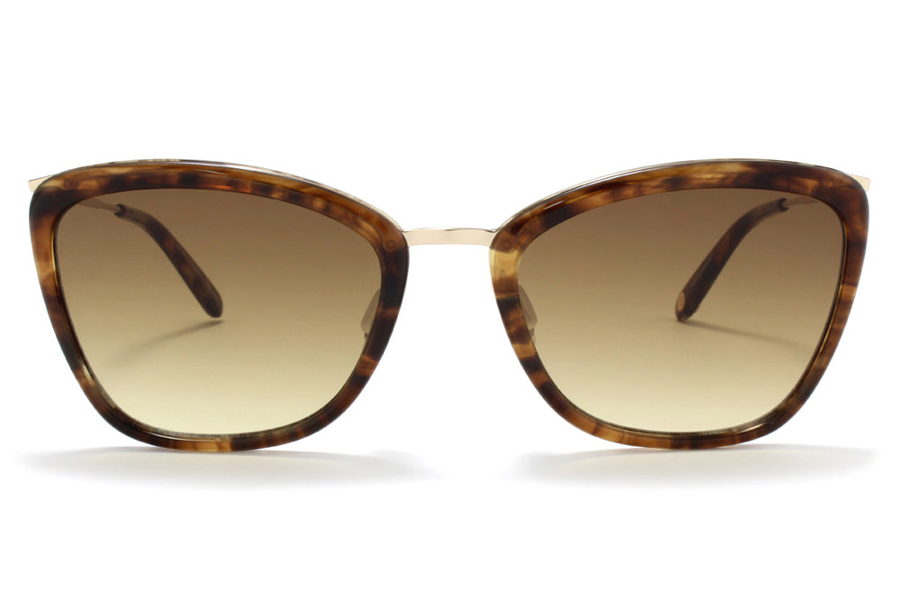 Garrett Leight® - Louella Sunglasses Brown Marble Tortoise-Gold with Semi-Flat Yellow Brown Gradient Lenses