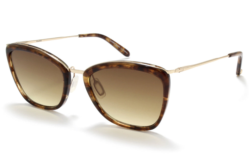 Garrett Leight® - Louella Sunglasses Brown Marble Tortoise-Gold with Semi-Flat Yellow Brown Gradient Lenses