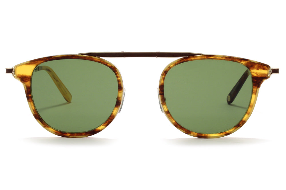 Garrett Leight® - Van Buren Combo Sunglasses Pinewood-Gold with Semi-Flat Pure Green Lenses