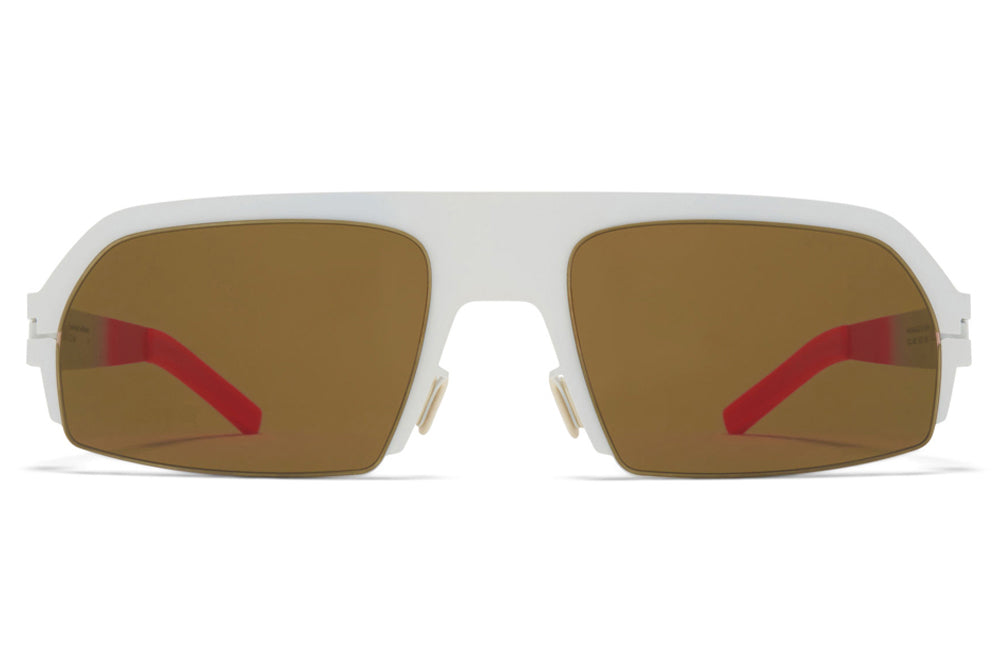 MYKITA & Bernhard Willhelm - Lost Sunglasses Talc/Fluo Red with Raw Brown Solid Lenses