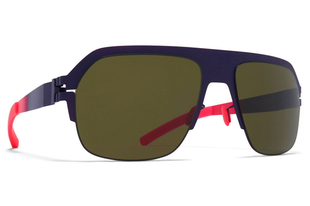 MYKITA & Bernhard Willhelm - Super Sunglasses Mulberry/Neon Fuchia with Raw Green Solid Lenses