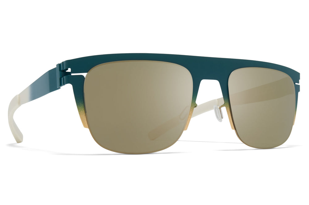 MYKITA & Bernhard Willhelm - Total Sunglasses Emerald/Gold/Chantilly White with Fir Flash Lenses