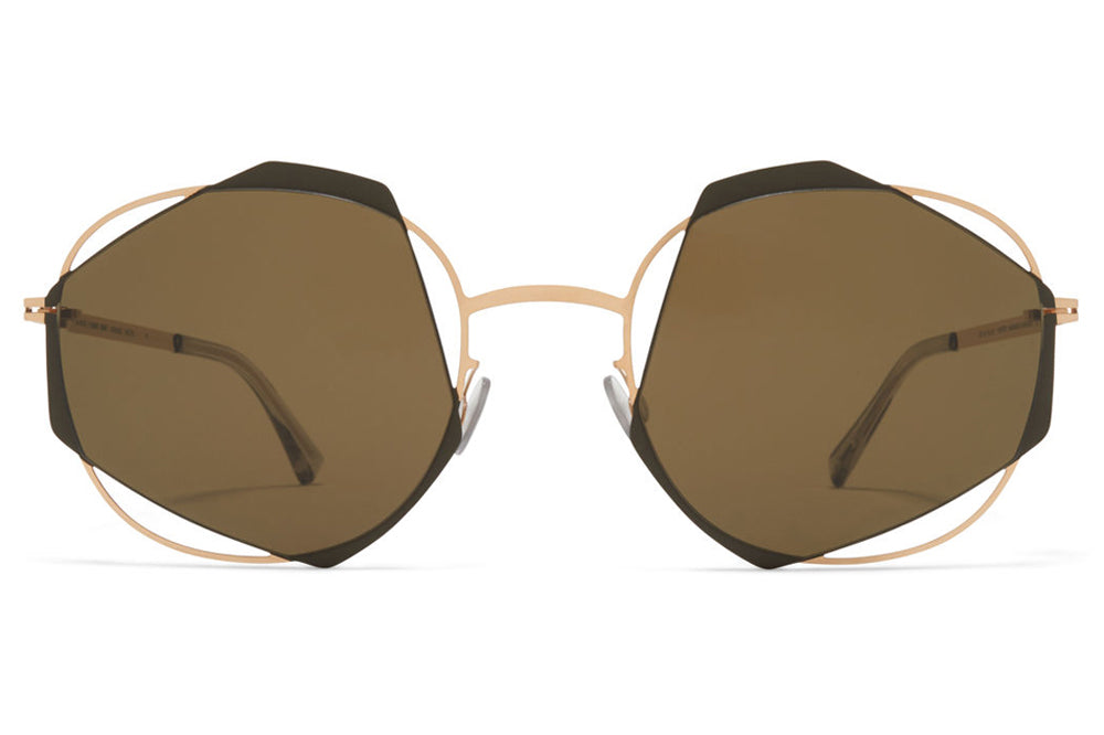 MYKITA / Damir Doma  - Achilles Sunglasses Champagne Gold/Camou Green with Raw Brown Solid Lenses