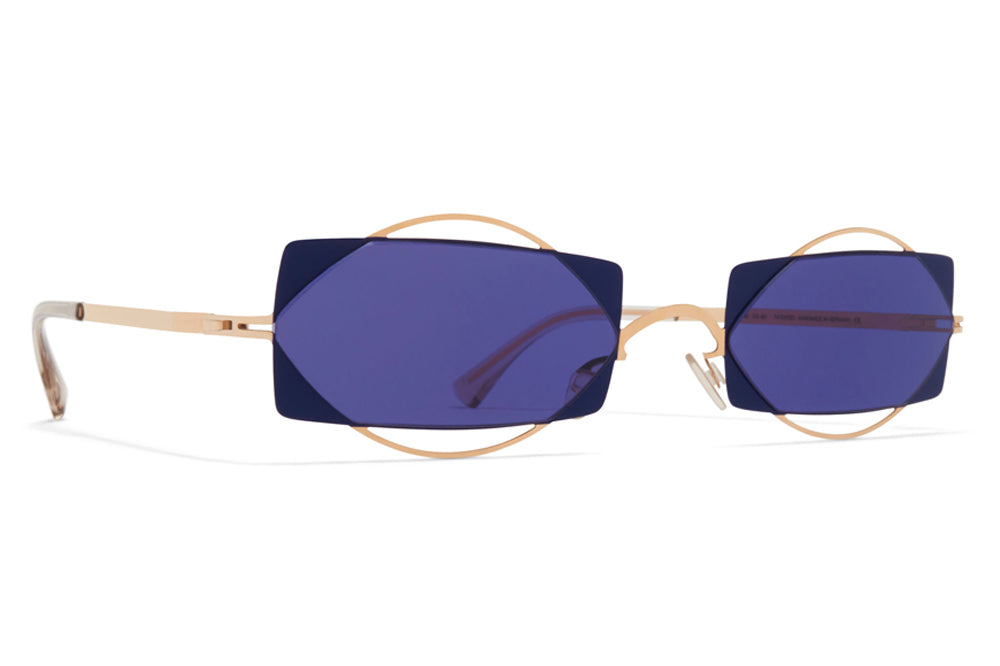 MYKITA / Damir Doma  - Charlotte Sunglasses Champagne Gold/Blue Velvet with Indigo Solid Lenses