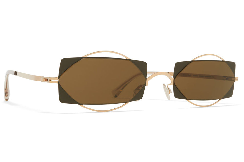 MYKITA / Damir Doma  - Charlotte Sunglasses Champagne Gold/Camou Green with Raw Brown Solid Lenses