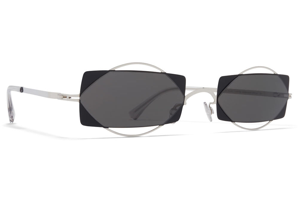 MYKITA / Damir Doma  - Charlotte Sunglasses Shiny Silver/Jet Black with Dark Grey Solid Lenses