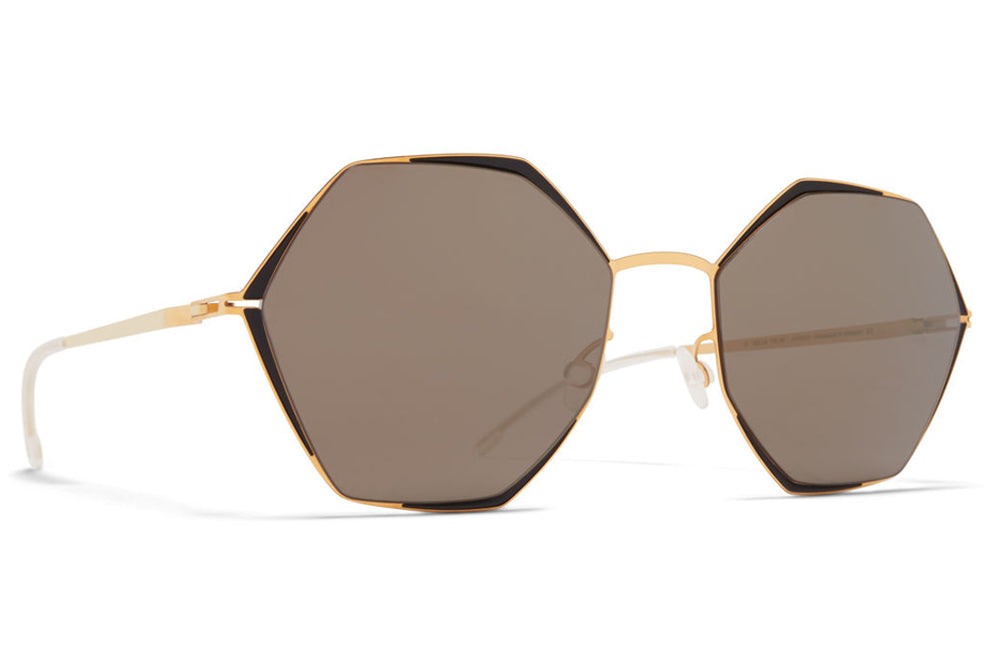 MYKITA - Alessia Sunglasses Gold/Jet Black with Brilliant Grey Solid Lenses