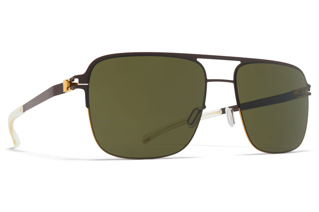 MYKITA - Colby Sunglasses Gold/Dark Brown with Raw Green Solid Lenses
