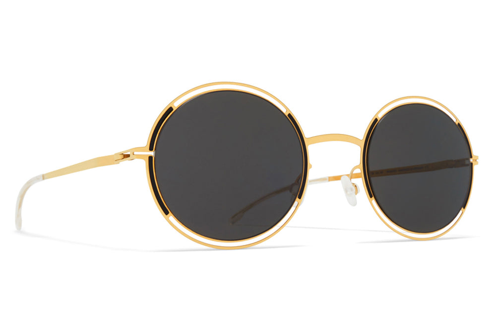 Mykita - Giselle Sunglasses | Specs Collective, Gold/Jet Black with Dark Grey Solid Lenses