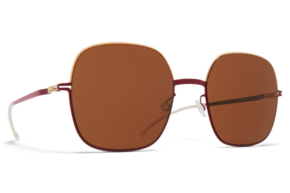 MYKITA - Magda Sunglasses Champagne Gold/Cranberry with Brown Solid Lenses
